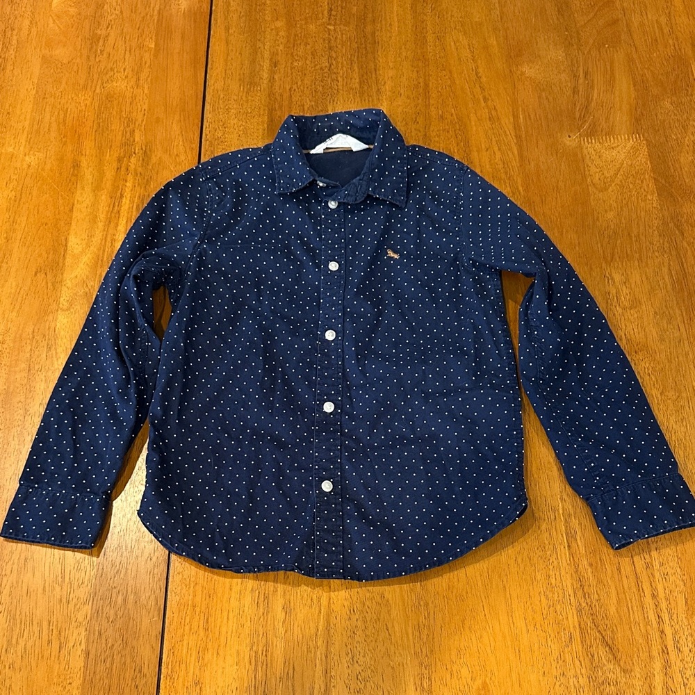 H&M Dark Blue Shirt with White Dots, Button Down. Size 7.  100% Cotton